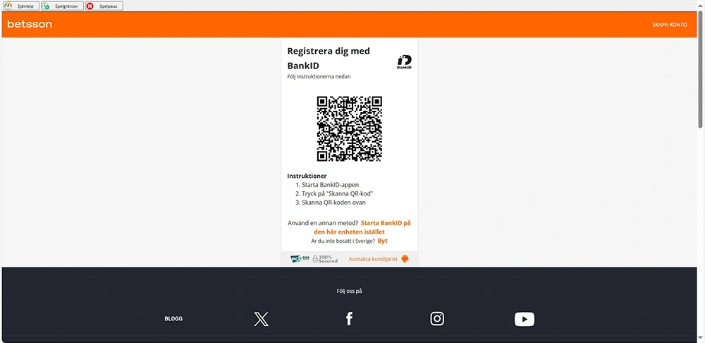 Betsson poker Registreringssida