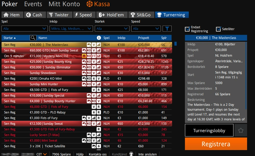 Turneringar Betsson Poker