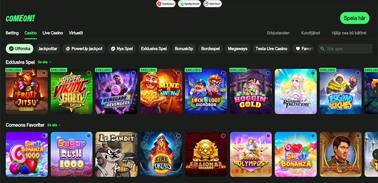 Live casino och bordsspel på ComeOn Casino