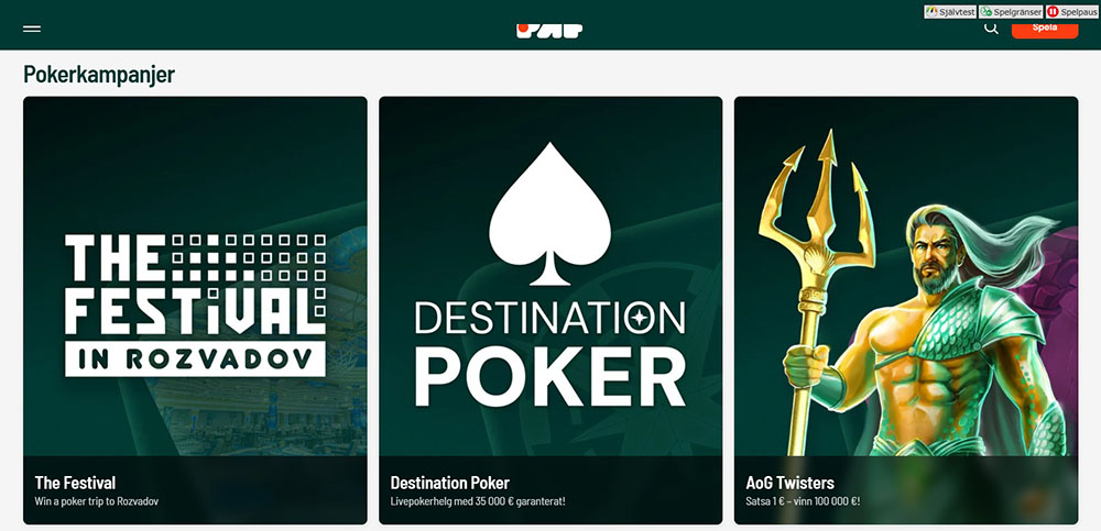 Skärmdump: Bonusar och kampanjer PAF pokersajt