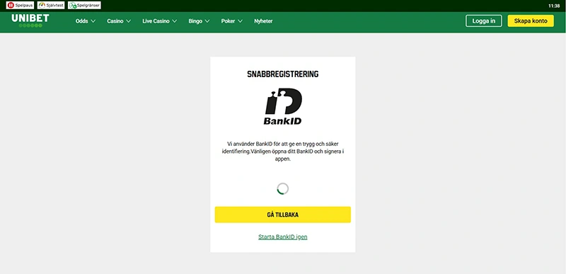 Unibet: Registreringssida