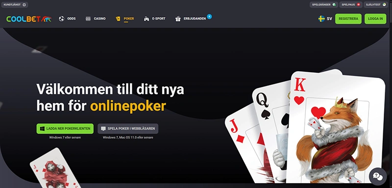 Skärmdumpar: Hemsida Coolbet Poker