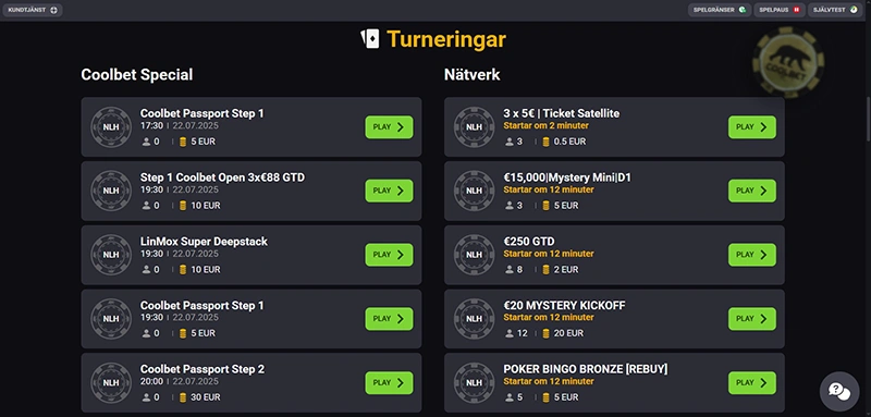 Skarmdumpar: Turneringssida Coolbet Poker