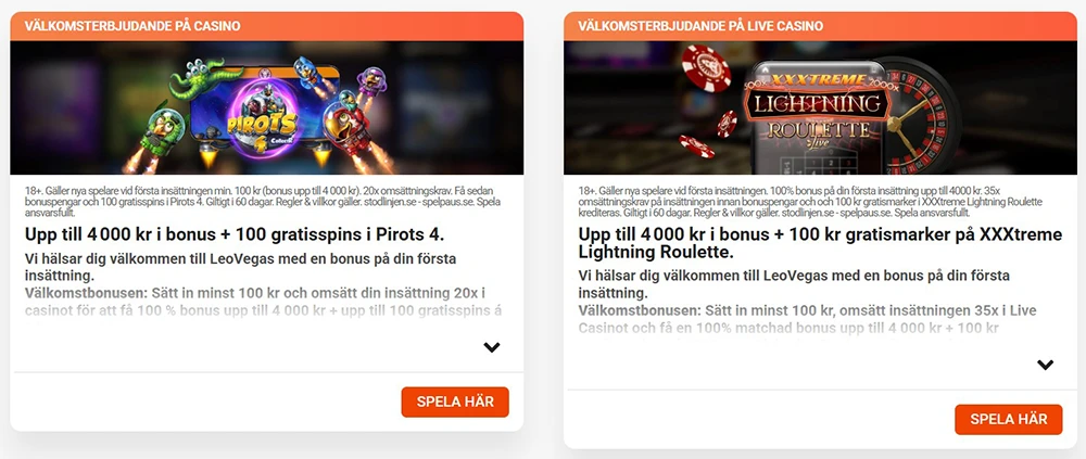 Bonusar och kampanjer LeoVegas Casino