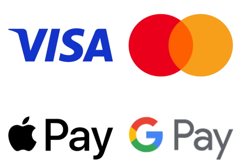 Visa, MasterCard, Apple Pay, Google Pay