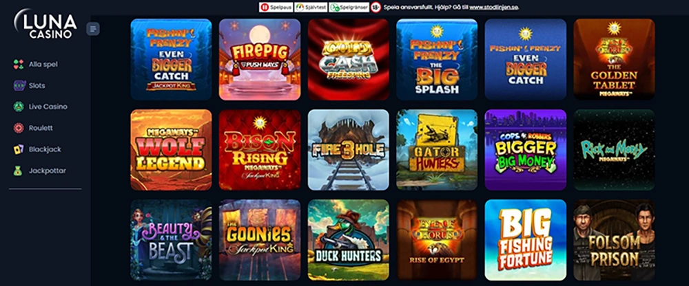 Kasinospel på Luna Casino