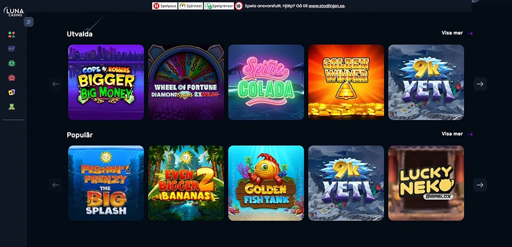 Skärmdump: Sida med spel