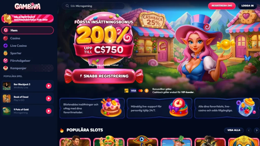 Gambiva Casino startsida