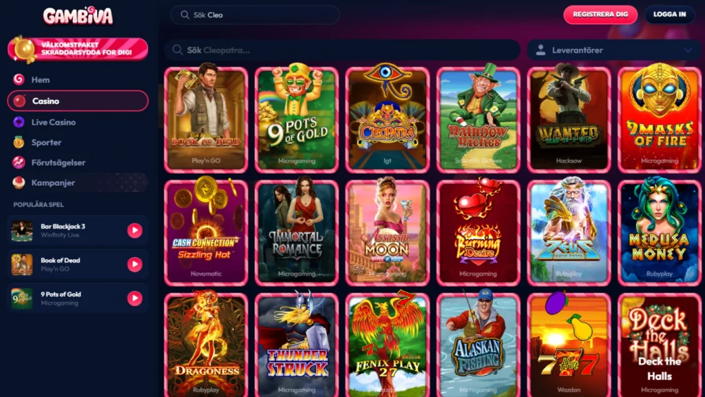Gambiva Casino spelsida