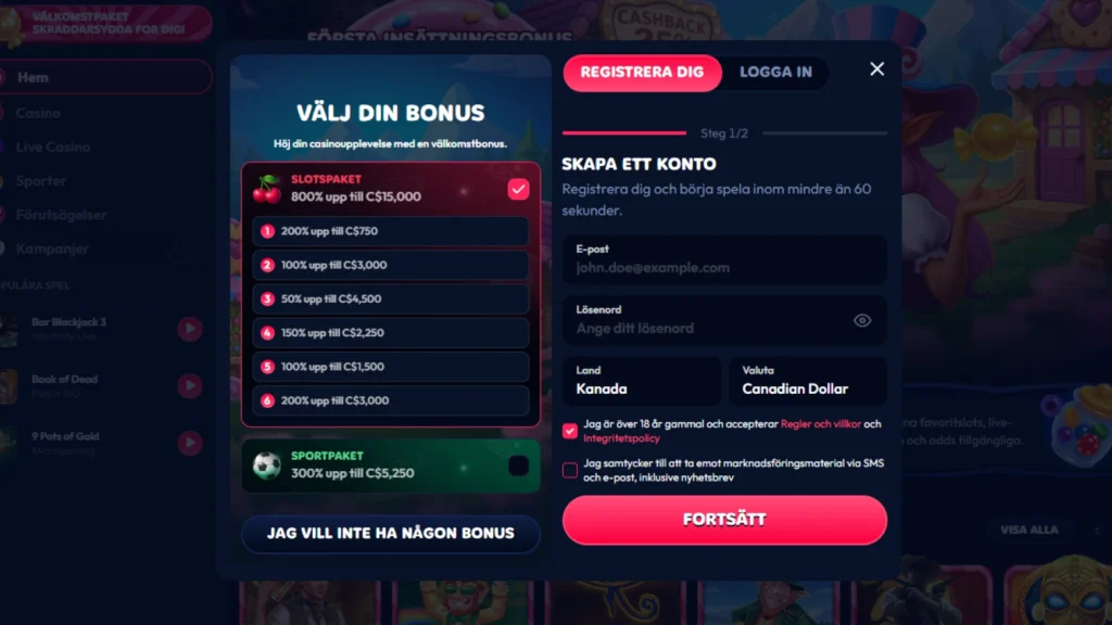 Gambiva Casino registrering